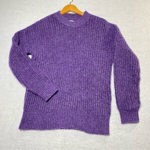Sonoma Ribbed Knit Sweater Womens S Purple Crew Neck Fuzzy Warm Cozy Pullover